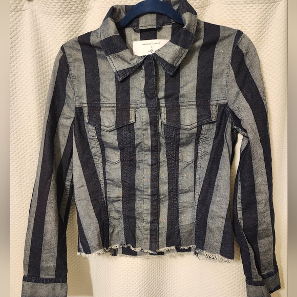 NWT 7 FOR ALL MANKIND x MARQUES ALMEIDA Linen Cotton Striped Denim Crop Jacket - Picture 9 of 10